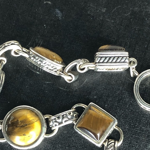 BARSE Sterling Silver Tigers Eye and Cats Eye Cabochon Toggle Bracelet - Picture 6 of 17